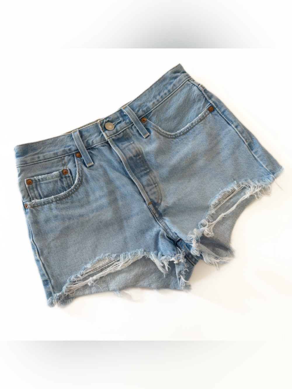 Levi’s Premium Shorts Womens 27 501 Cut Off Button Fly Raw Hem Light Wash Boho